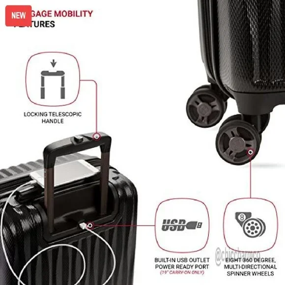 Expandable Hardside Carry-On Luggage with Spinner Wheels & USB Port